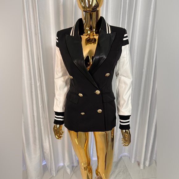 Varsity Blazer Faux Leather Jacket sz 0 - Picture 1 of 9